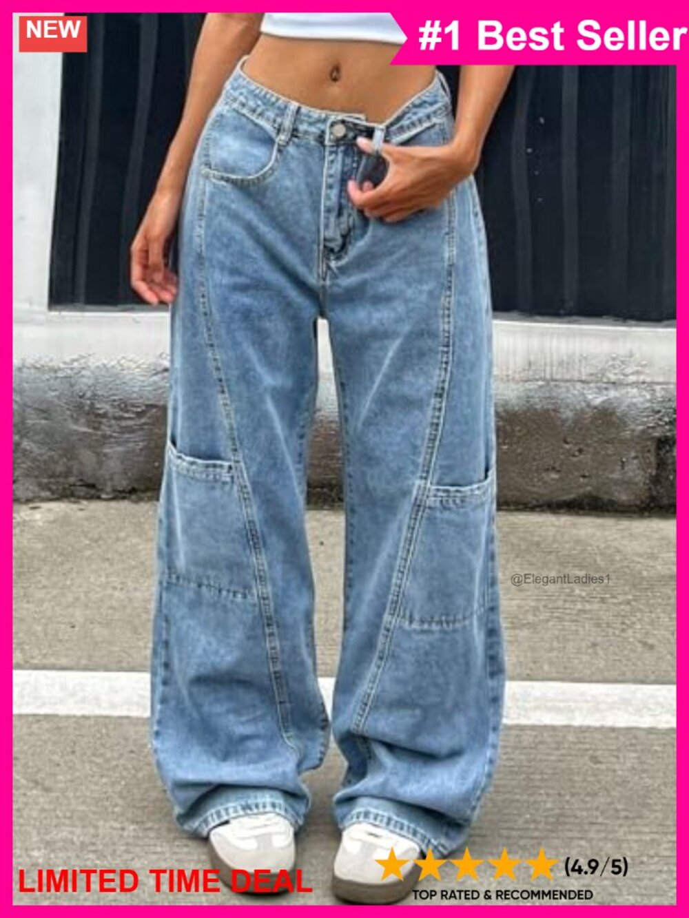 Wide Leg Low Rise Cargo Baggy Denim Jeans Patchwork Pockets - Picture 4 of 5